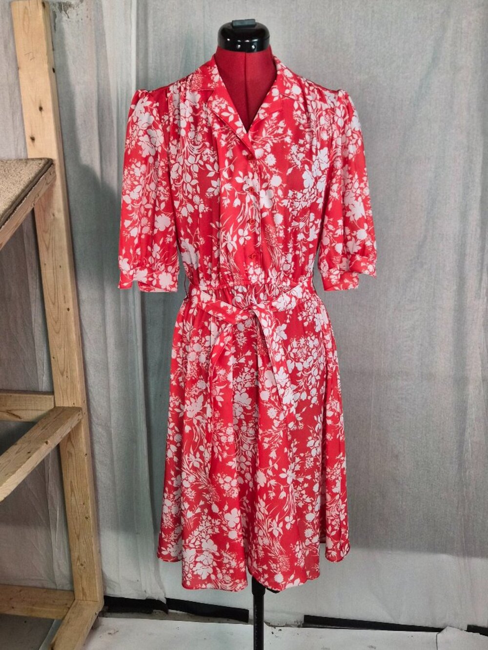 VTG California Looks 80s Button Front Dress Size Medium Midi Floral 1980s F968